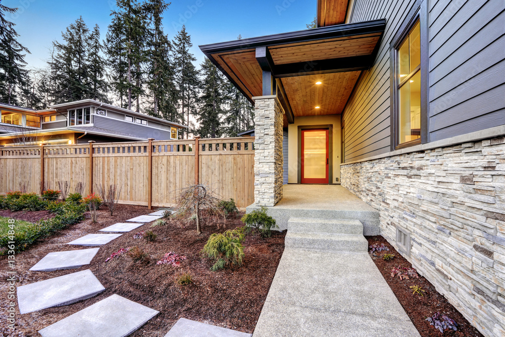 Entrance of  Luxurious new construction home in Bellevue, WA