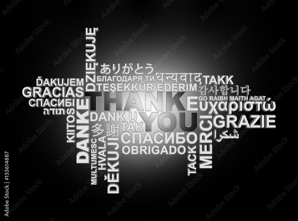 thank you, thanks in different languages, word cloud on dark background thank you, thanks in different languages, word cloud on dark background