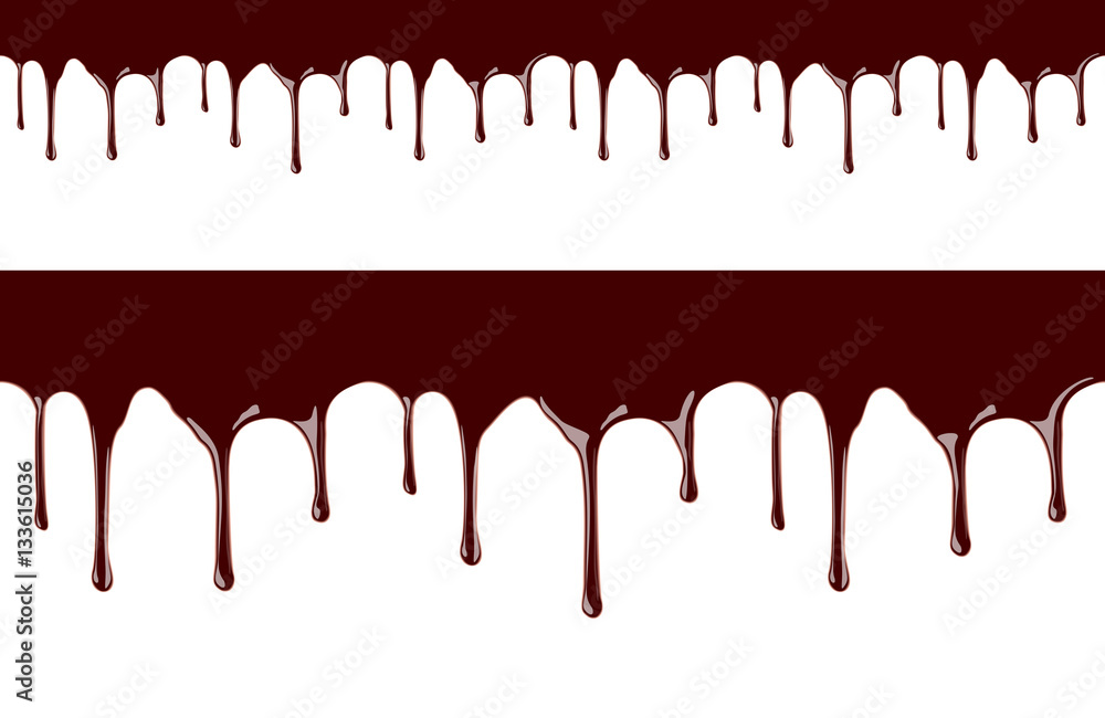 Melted chocolate syrup leaking on white background vector seamless illustration