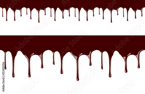Melted chocolate syrup leaking on white background vector seamless illustration