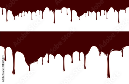 Melted chocolate syrup leaking on white background vector seamless illustration