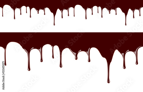Melted chocolate syrup leaking on white background vector seamless illustration
