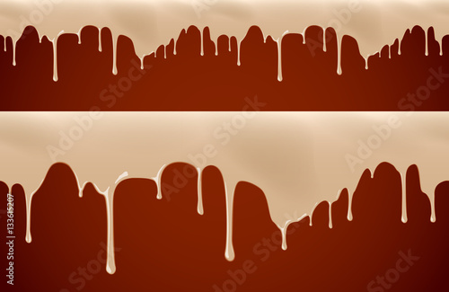 Melted chocolate syrup leaking on white background vector seamless illustration