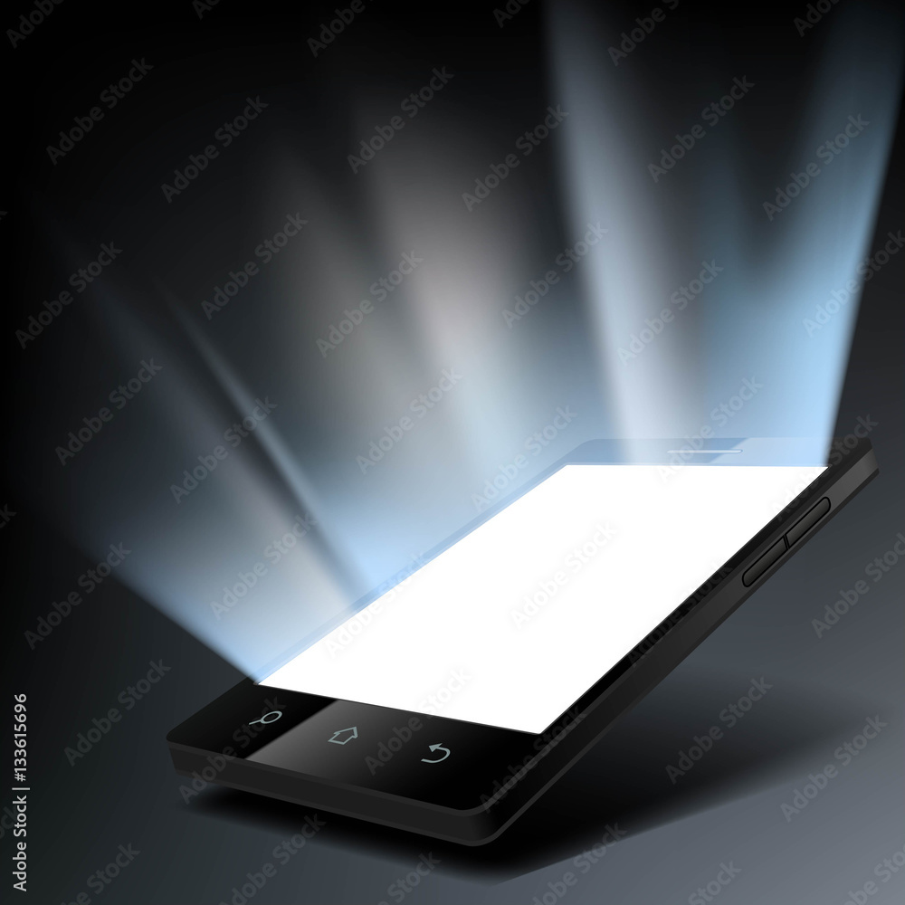 Smartphone with a white glowing screen. Stock vector illustratio Smartphone with a white glowing screen. Stock vector illustratio