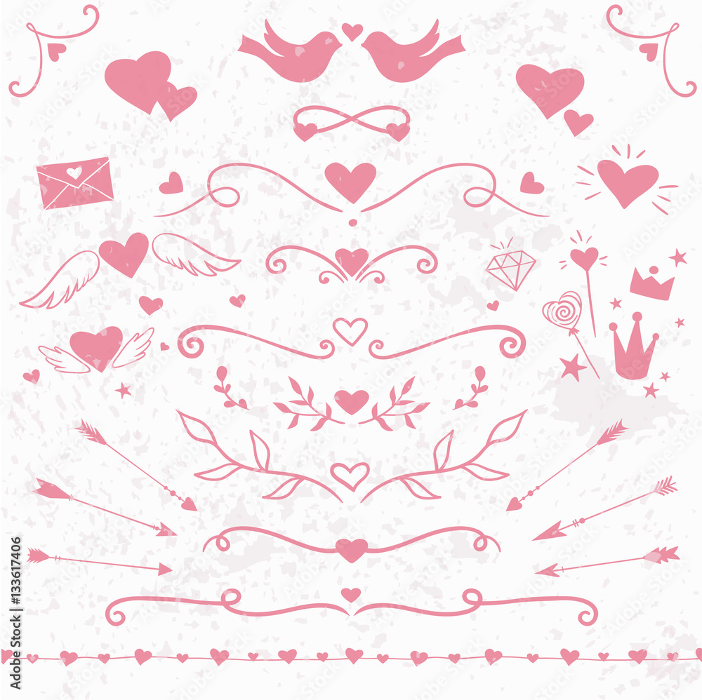 Valentine' Day collection: hearts, flourishes, decorative elements vector design elements