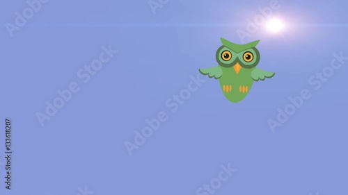 Three owls. Cute birds in cartoon style with flat design. Concept of nature and wisdom.