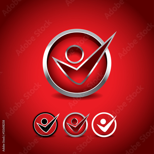 People Check Logo, care vector. Flat and colorful versions. Job satisfaction guarantee. Isolated vector illustration.