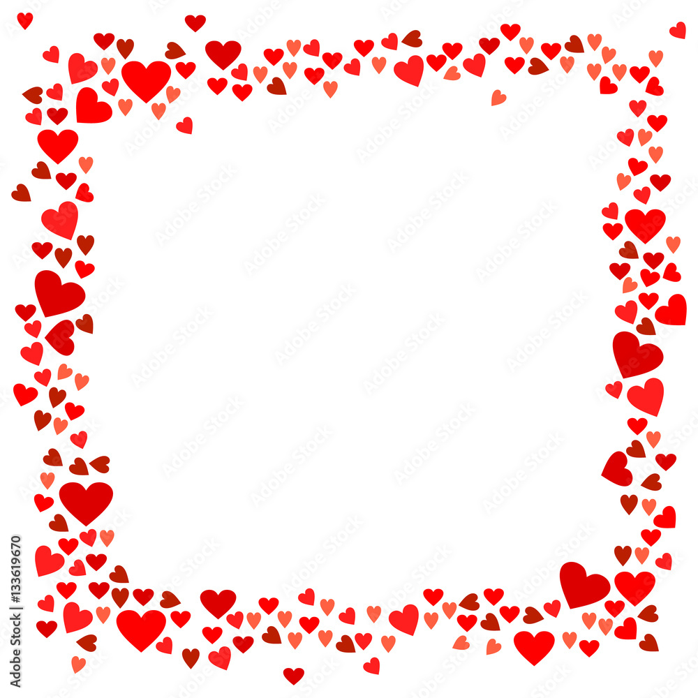 Fototapeta premium Abstract love for your Valentines Day greeting card design. Red Hearts frame isolated on white background. Vector illustration