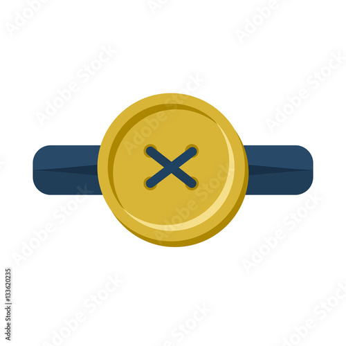 Button in buttonhole isolated. Accessories for clothes on white
