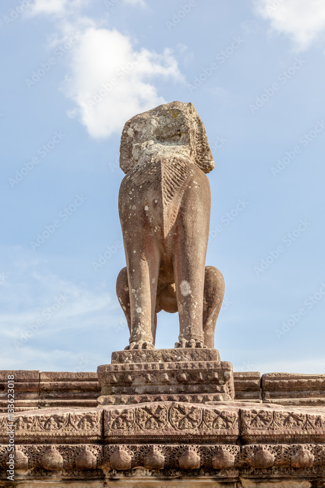 Ruin lion sculpture in Angkor Wat Cambodia travelling destinatio
