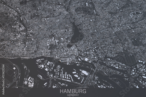 Cartina di Amburgo, vista satellitare, città, Germania. 3d rendering photo