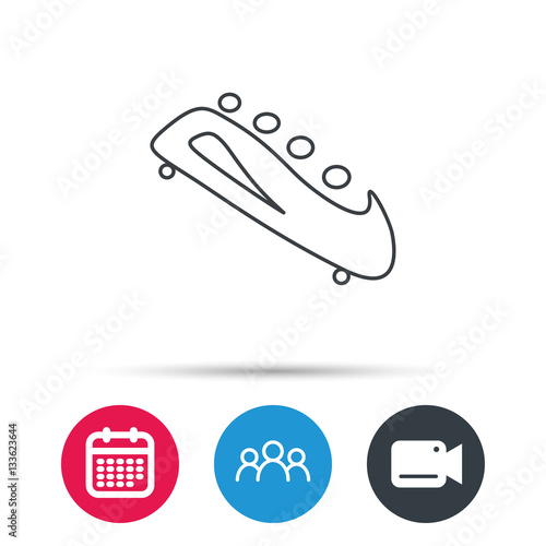 Bobsleigh icon. Four-seated bobsled sign. Professional winter sport symbol. Group of people, video cam and calendar icons. Vector