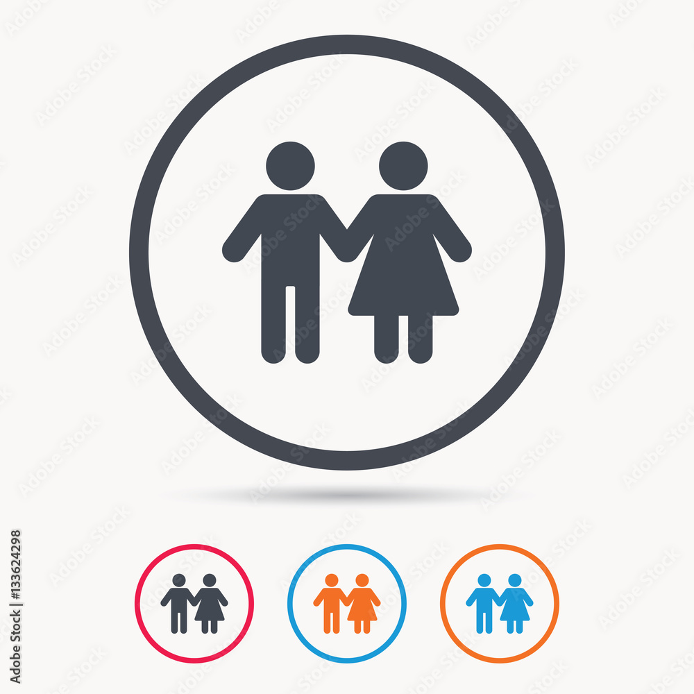Couple icon. Traditional young family symbol. Colored circle buttons with flat web icon. Vector Couple icon. Traditional young family symbol. Colored circle buttons with flat web icon. Vector