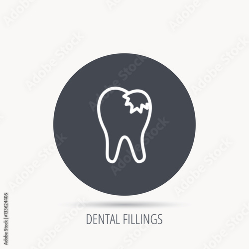 Dental fillings icon. Tooth restoration sign. Round web button with flat icon. Vector