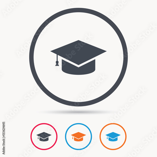 Wallpaper Mural Education icon. Graduation cap symbol. Colored circle buttons with flat web icon. Vector Torontodigital.ca