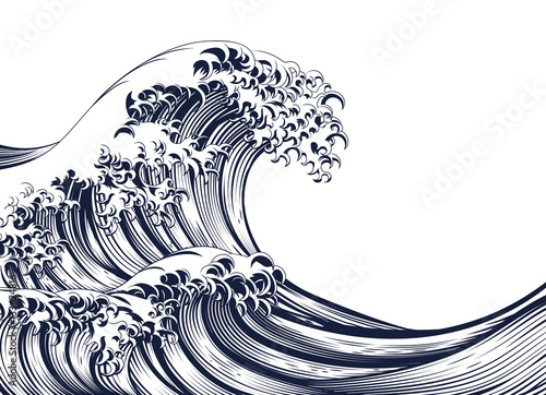 Canvas-taulu Great Wave Vintage Style Woodcut