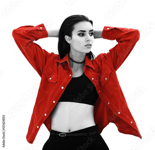 Young woman with color acce...