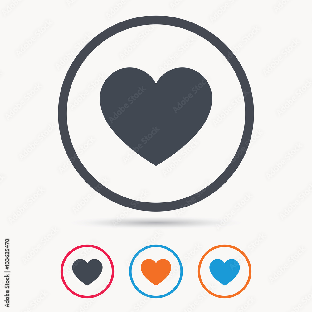 Heart icon. Romantic love symbol. Colored circle buttons with flat web icon. Vector Heart icon. Romantic love symbol. Colored circle buttons with flat web icon. Vector