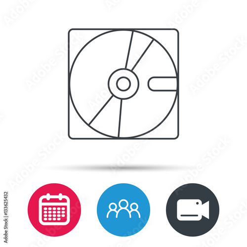Harddisk icon. Hard drive storage sign. Group of people  video cam and calendar icons. Vector