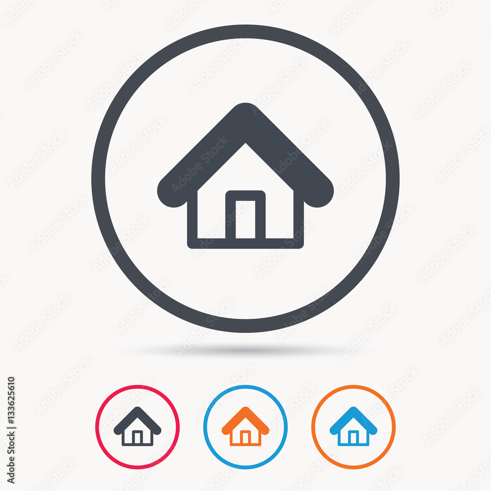 Home icon. House building symbol. Real estate construction. Colored circle buttons with flat web icon. Vector Home icon. House building symbol. Real estate construction. Colored circle buttons with flat web icon. Vector