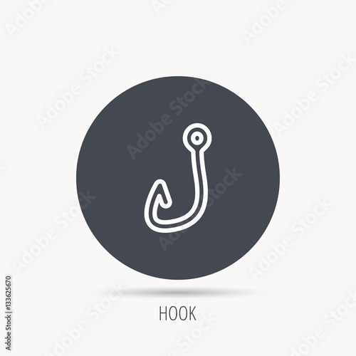 Fishing hook icon. Fisherman equipment sign. Angling symbol. Round web button with flat icon. Vector