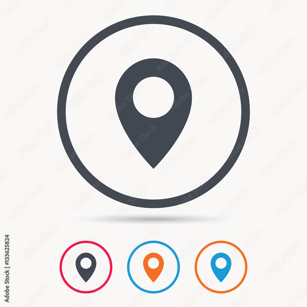 Vecteur Stock Location icon. Map pointer symbol. Colored circle buttons ...