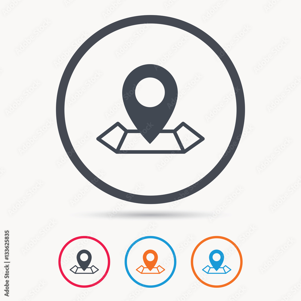Location icon. Map pointer symbol. Colored circle buttons with flat web icon. Vector Location icon. Map pointer symbol. Colored circle buttons with flat web icon. Vector