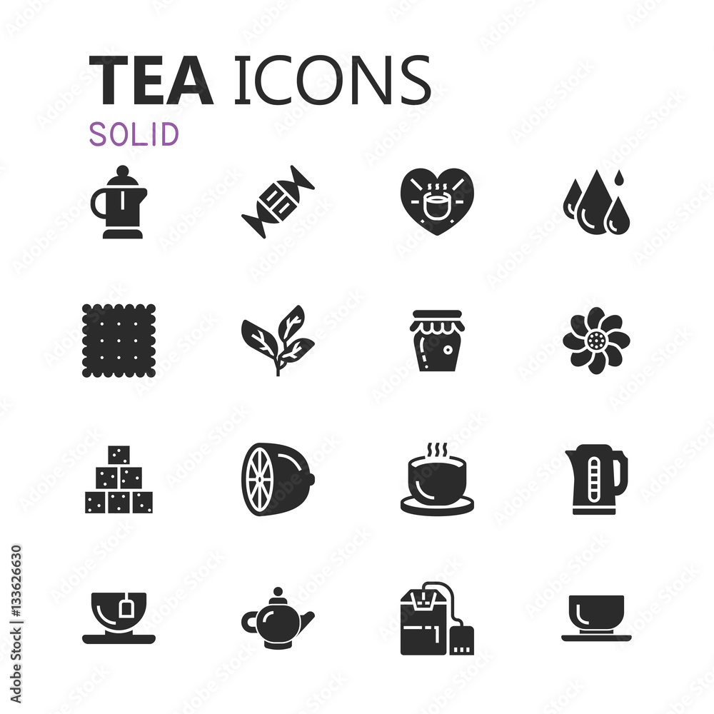 Tea Icons Set on White Background. Vector