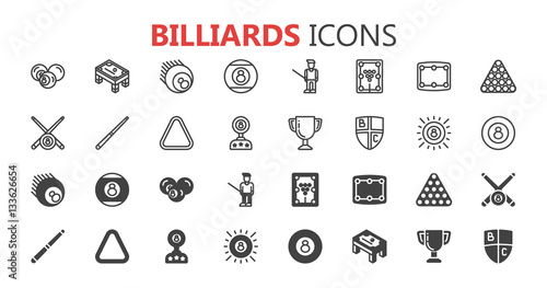 Simple modern set of billiards icons. Premium collection. Vector illustration.