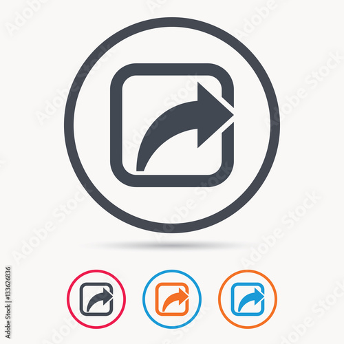 Share icon. Send social media information symbol. Colored circle buttons with flat web icon. Vector