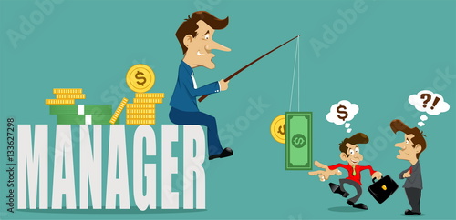 businessman manager with deceive,money and coins