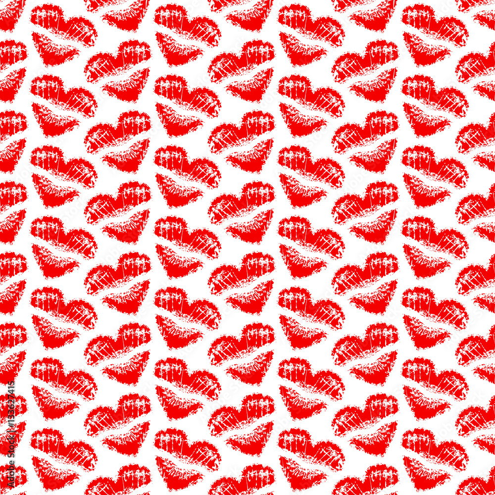 Retro Seamless Heart Pattern Kisses Red