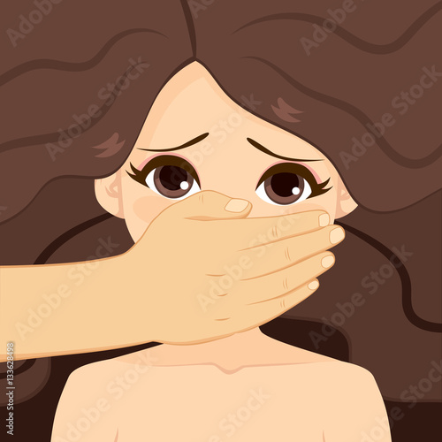 Man hand covering mouth violence against women concept
