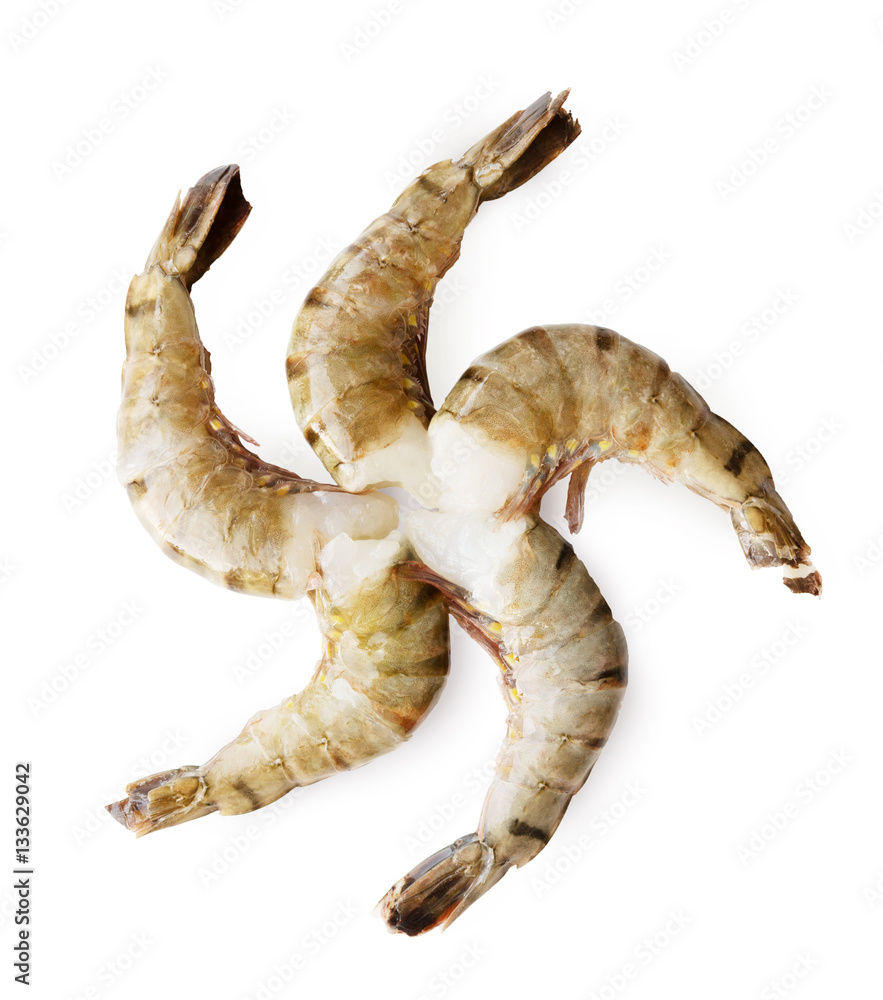 Obraz premium Tiger shrimps isolated on white background