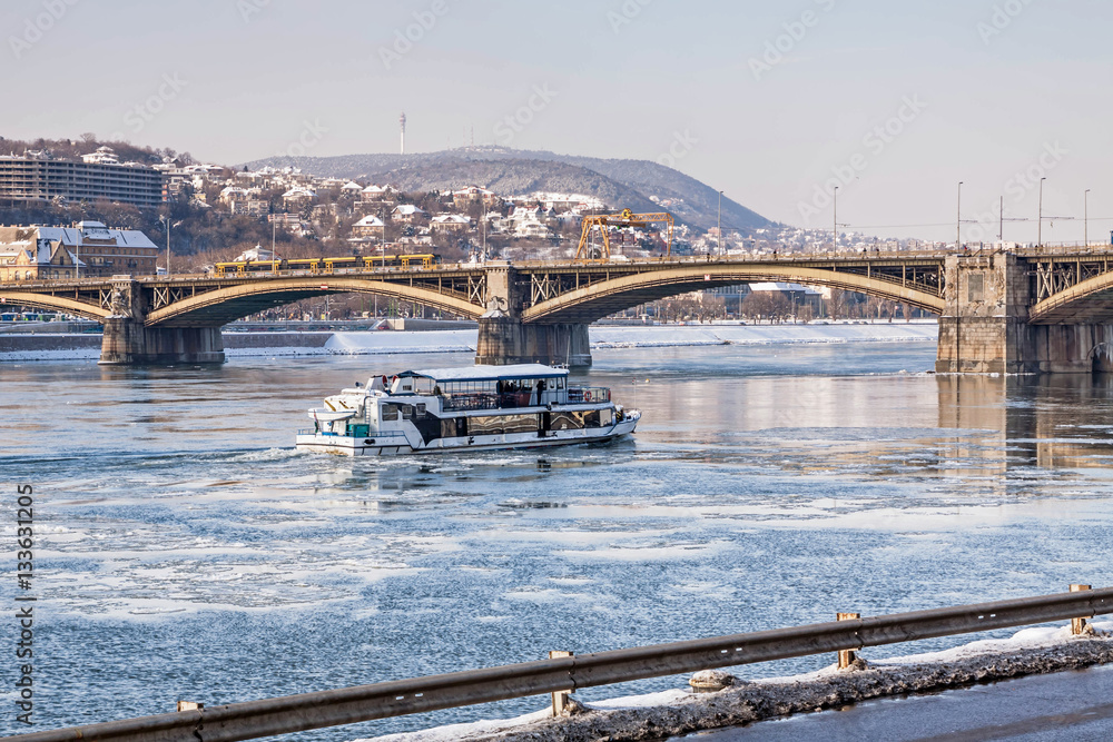 Tourist boat on the river Danube, Budapest, Hungary