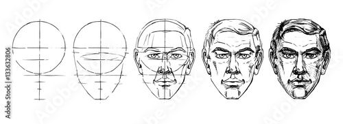 learn step by step to draw the face of a man.
