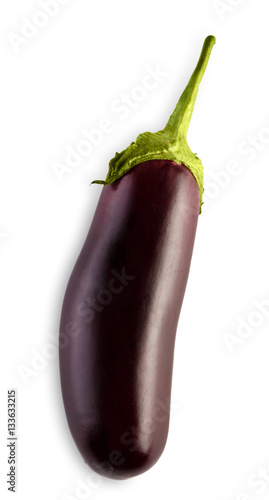 One ripe fresh eggplant isolated on white background