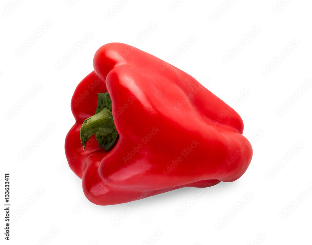 One ripe fresh red pepper isolated on white background One ripe fresh red pepper isolated on white background
