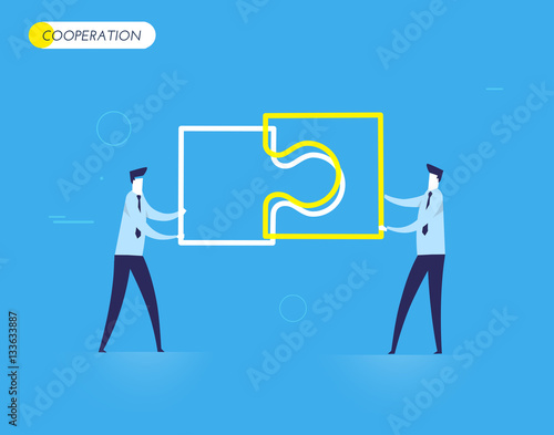 Businessmen connect puzzle.