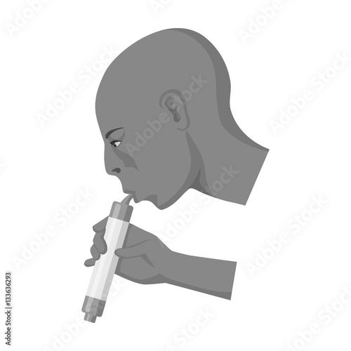 Man drink through compact filter icon in monochrome style isolated on white background. Water filtration system symbol stock vector illustration.