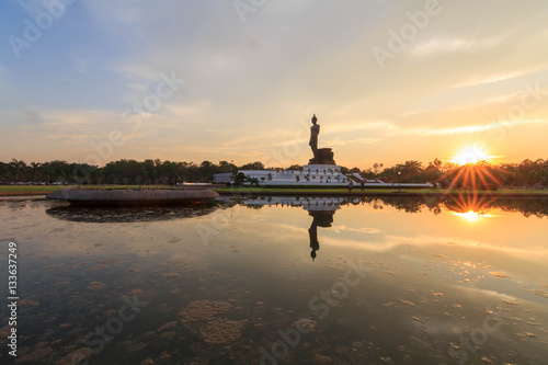 Big Buddha statue of Phutthamonthon public landmark in sunset time photo