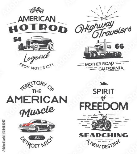 Typography logo of muscle car, heavy truck, motorcycle and hot rod.