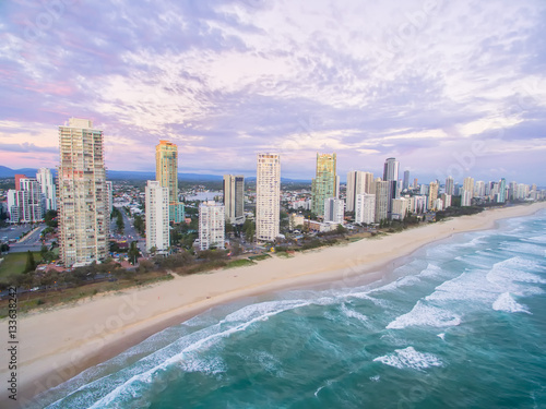 An aerial view of Surfers Paradise in Queensland, Australia