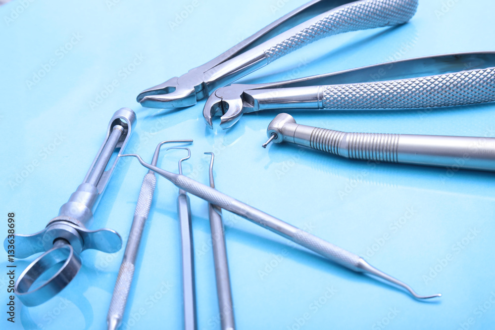 Surgical instruments and tools on table for a surgery Surgical instruments and tools on table for a surgery