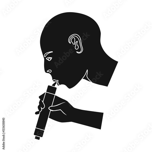 Man drink through compact filter icon in black style isolated on white background. Water filtration system symbol stock vector illustration.