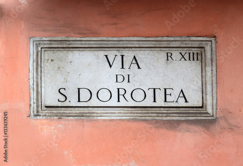 Via di S. Dorotea, street plate on a wall in Rome © irisphoto1