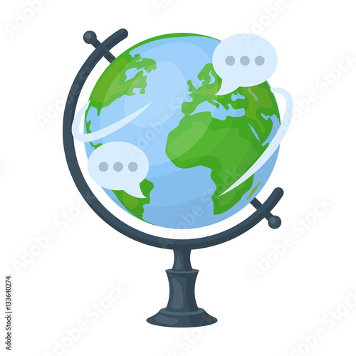 Globe of various languages icon in cartoon style isolated on white background. Interpreter and translator symbol stock vector illustration.