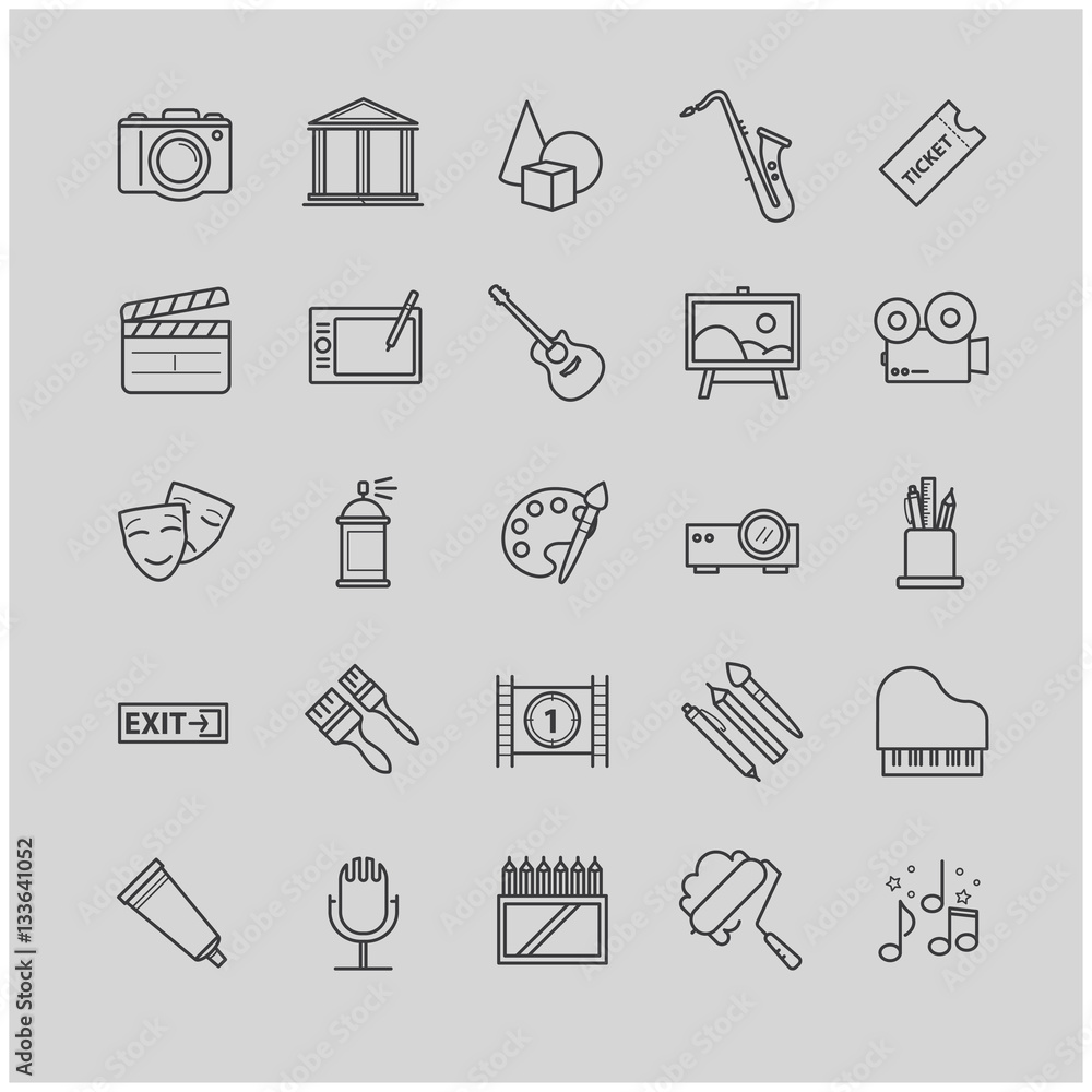 Fototapeta premium Outline icons set - art, entertament, drawning tools