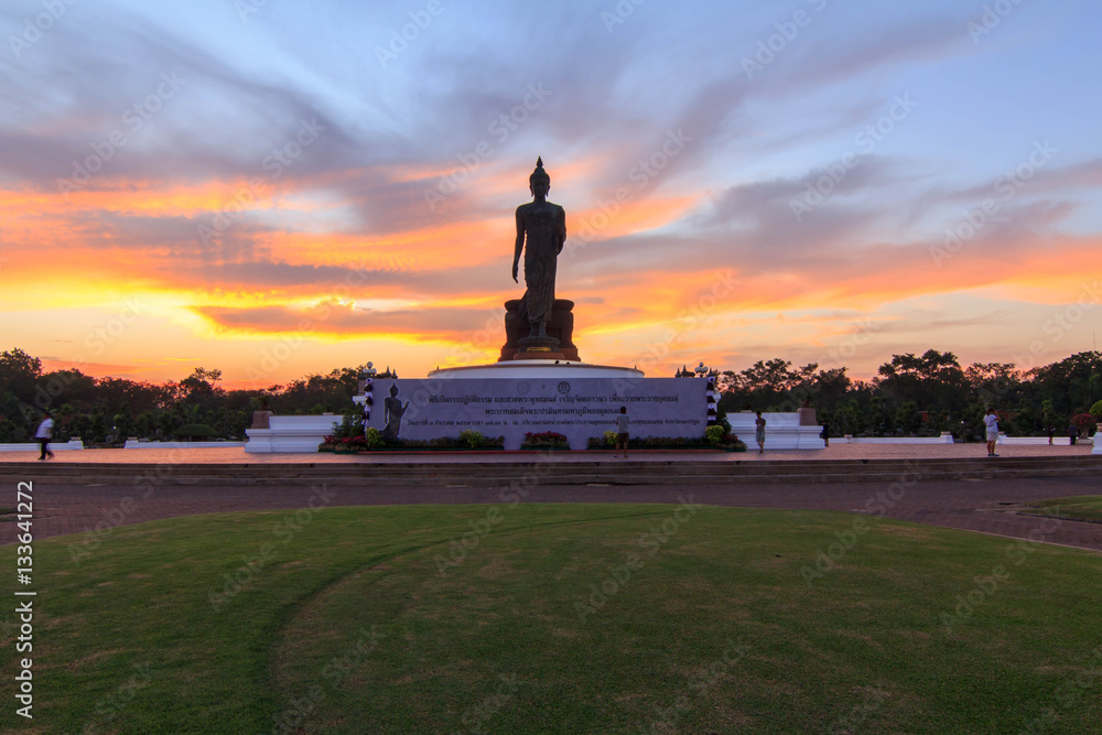 Big Buddha statue of Phutthamonthon public landmark in sunset time