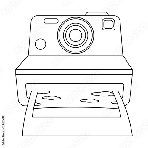 Retro photocamera icon in outline style isolated on white background. Hipster style symbol stock vector illustration.